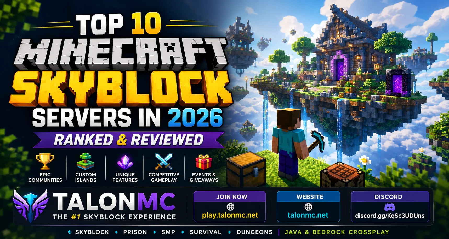 Top 10 Minecraft Skyblock Servers in 2026 (Ranked & Reviewed) | TalonMC #1